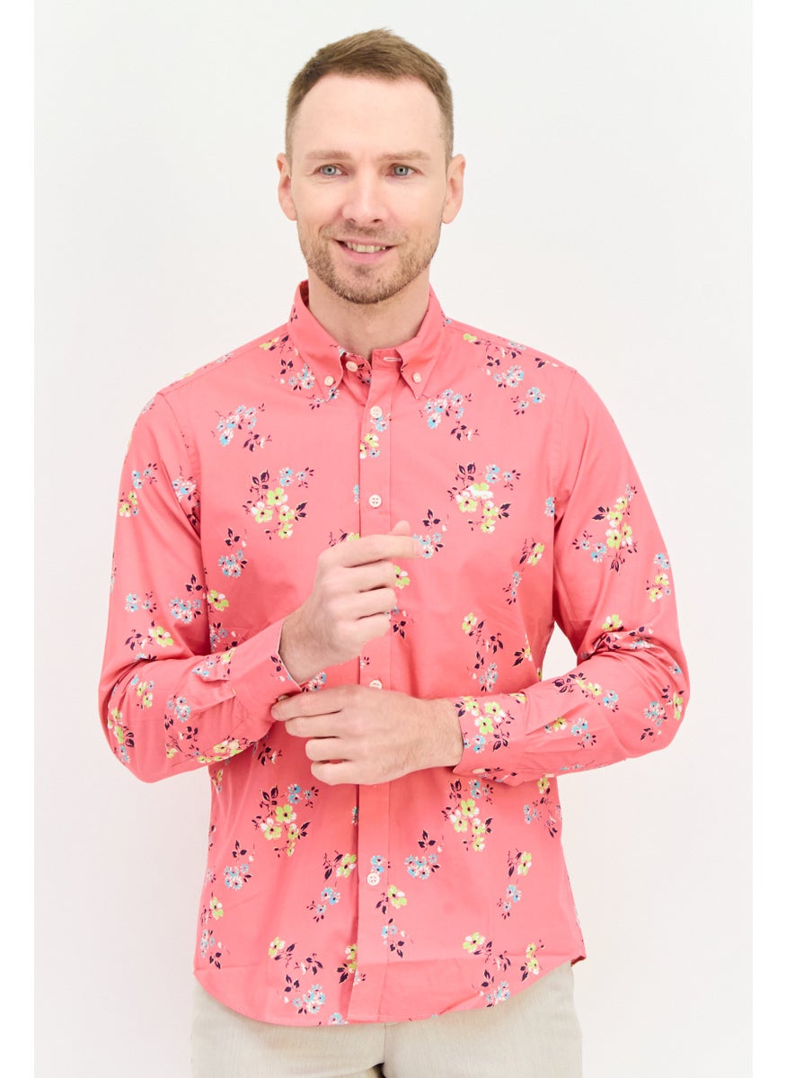 Men Regular Fit Floral Print Long Sleeves Casual Shirt, Pink Combo