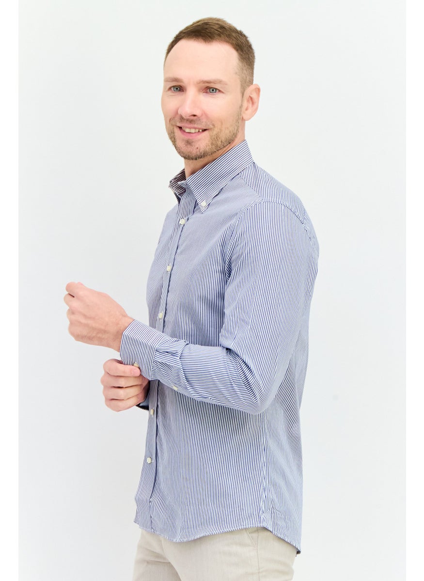 Men Regular Fit Stripe Long Sleeves Casual Shirt, Navy