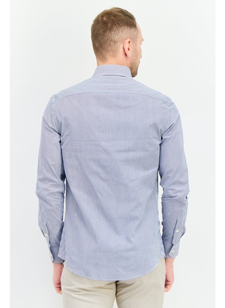 Men Regular Fit Stripe Long Sleeves Casual Shirt, Navy
