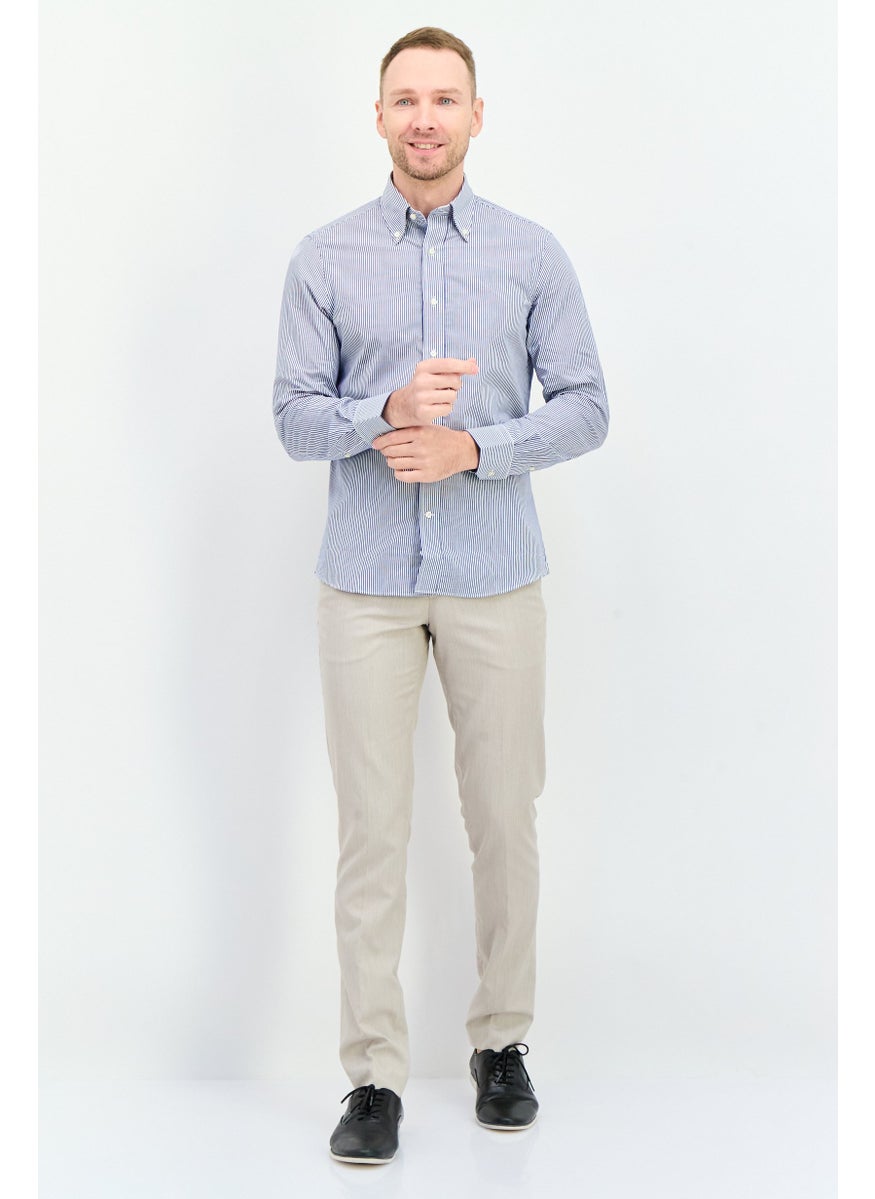 Men Regular Fit Stripe Long Sleeves Casual Shirt, Navy
