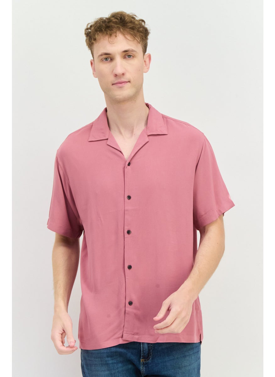 Men Regular Fit Solid Short Sleeves Casual Shirt, Old Rose Pink