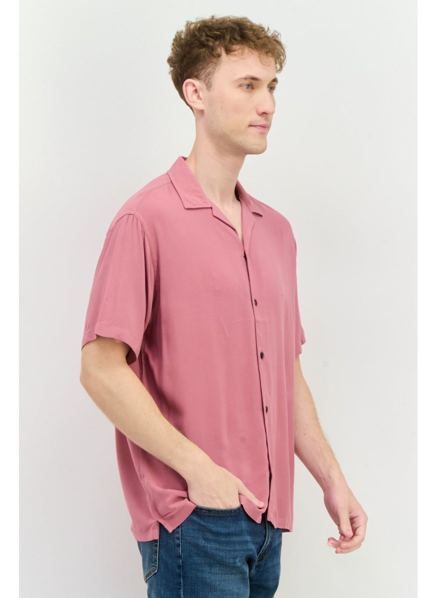 Men Regular Fit Solid Short Sleeves Casual Shirt, Old Rose Pink