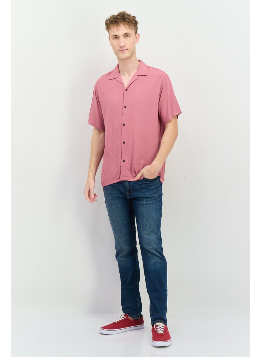 Men Regular Fit Solid Short Sleeves Casual Shirt, Old Rose Pink