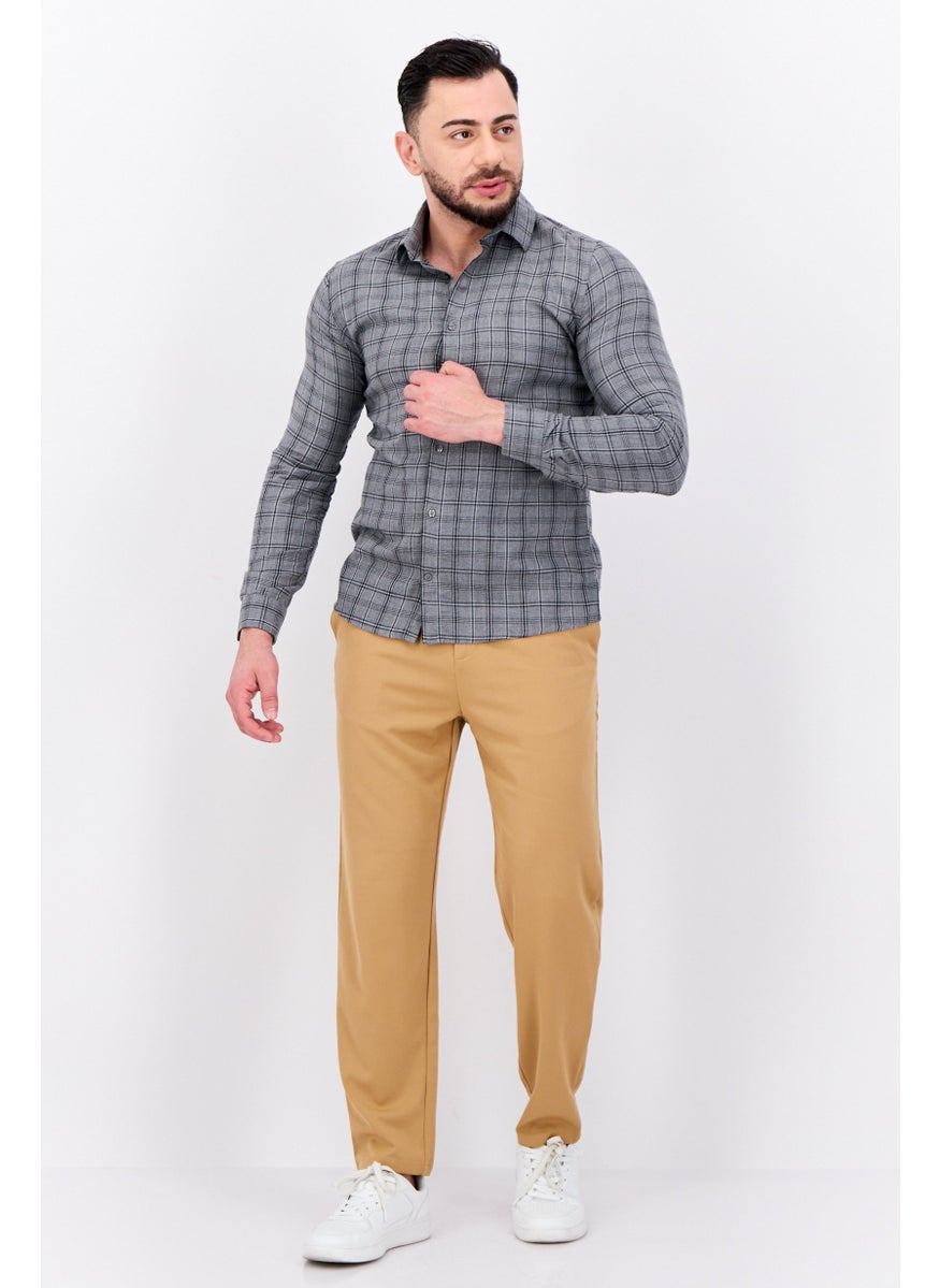 Men Slim Fit Plaid Long Sleeves Louis Casual Shirt, Grey