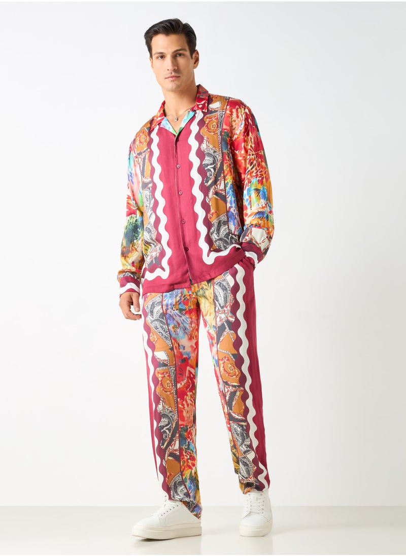 Iconic Regular Fit Printed Shirt with Camp Collar and Long Sleeves