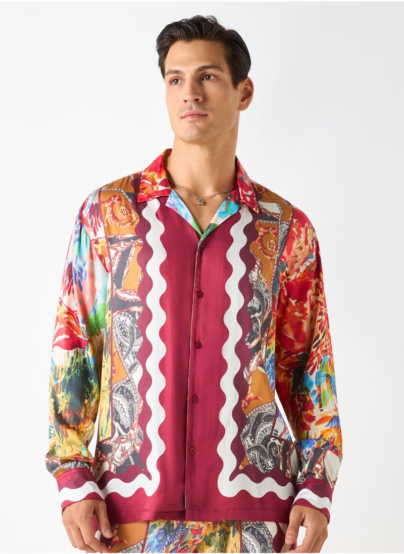 Iconic Regular Fit Printed Shirt with Camp Collar and Long Sleeves