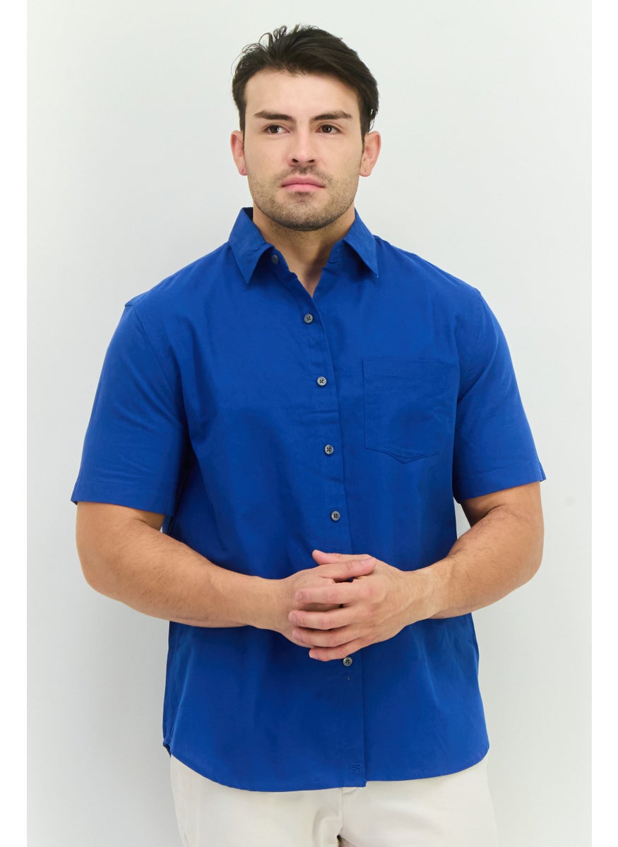 Men Regular Fit Solid Short Sleeves Casual Shirt, Blue