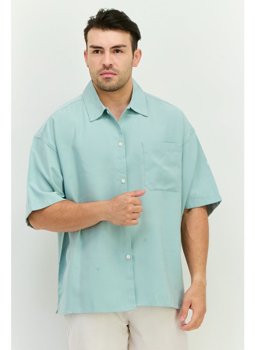 Men Regular Fit Solid Short Sleeves Casual Shirt, Pastel Blue