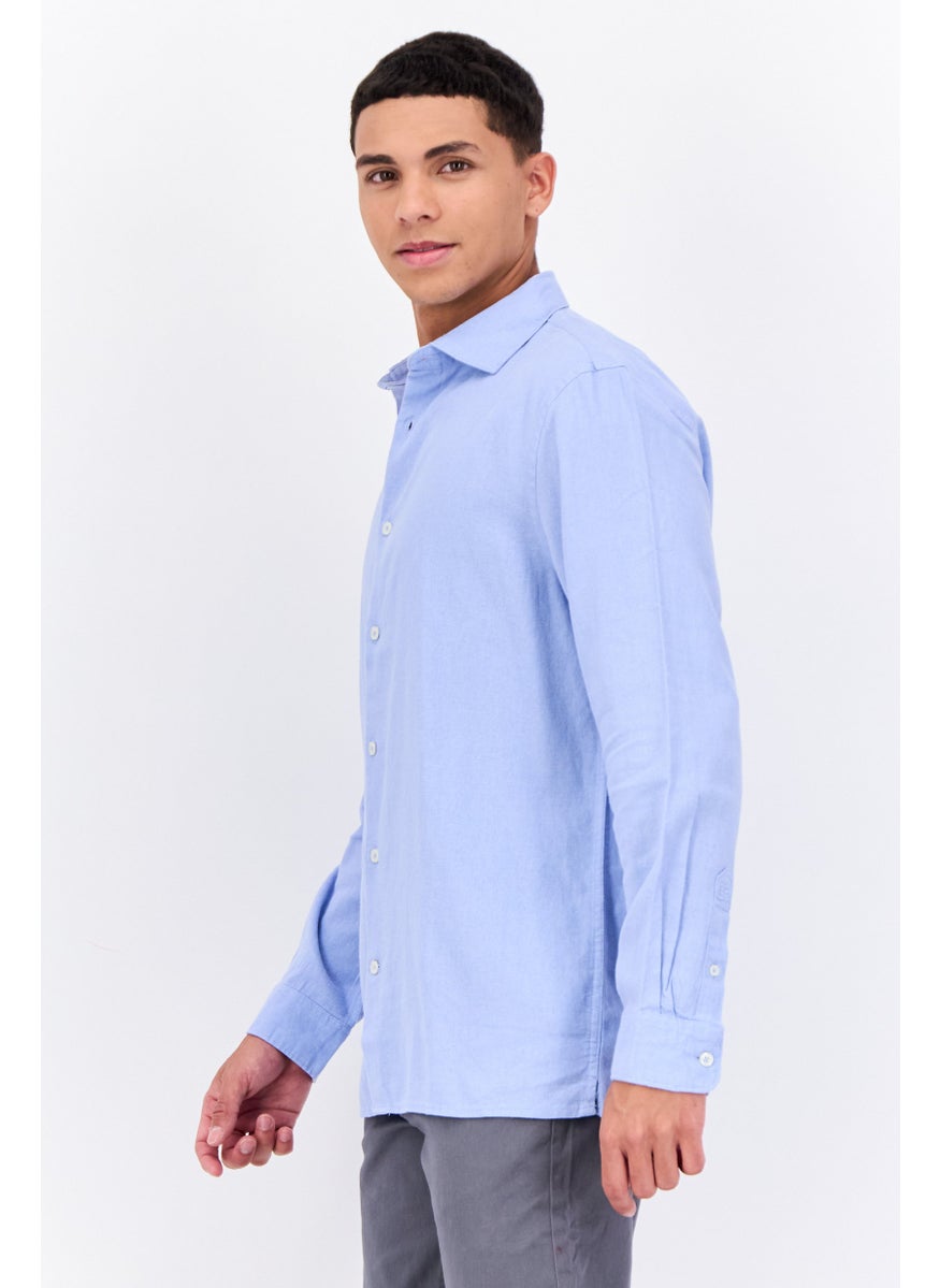 Men Regular Fit Solid Long Sleeves Casual Shirt, Light Blue