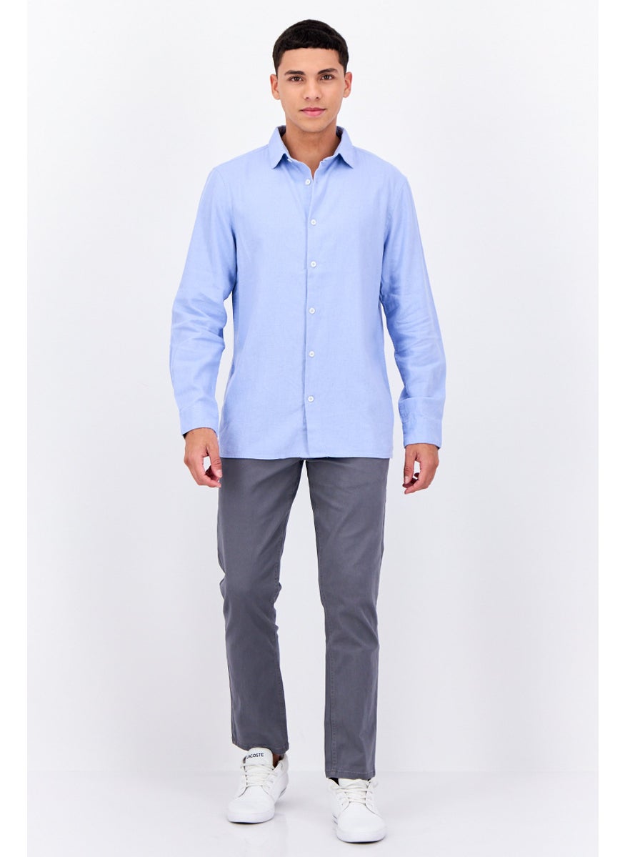 Men Regular Fit Solid Long Sleeves Casual Shirt, Light Blue