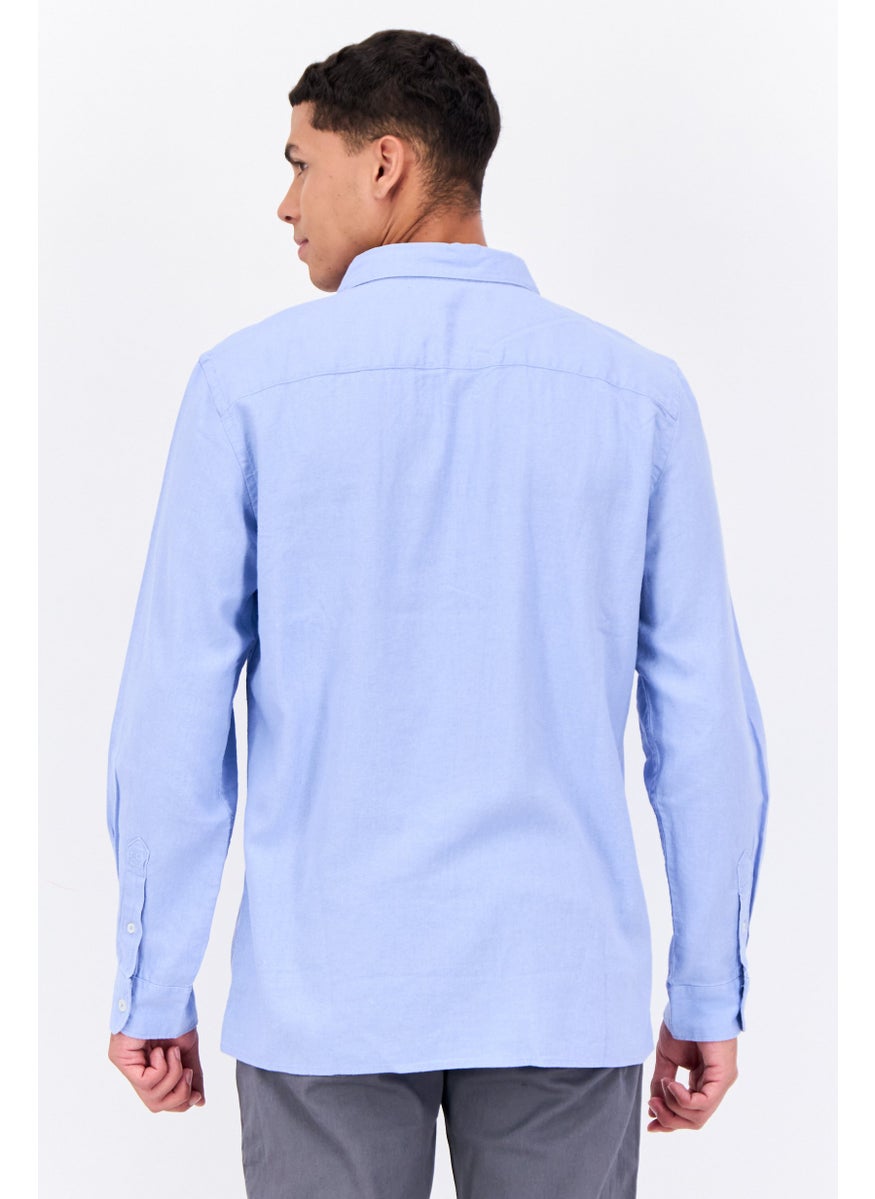 Men Regular Fit Solid Long Sleeves Casual Shirt, Light Blue