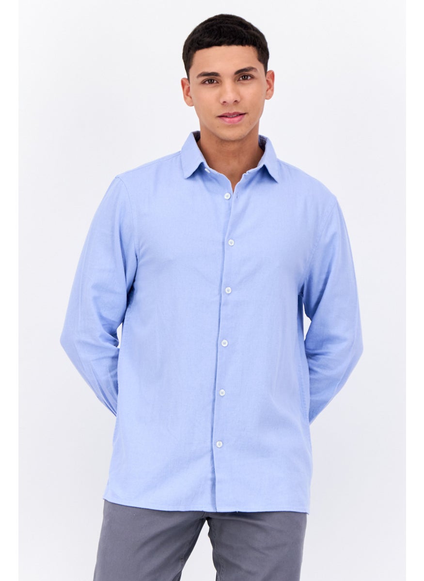 Men Regular Fit Solid Long Sleeves Casual Shirt, Light Blue