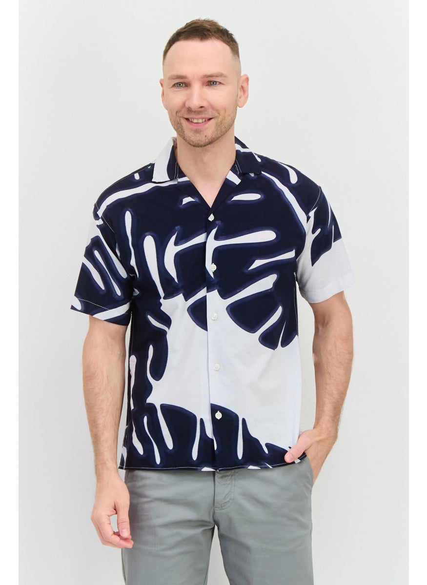 Men Regular Fit Allover Print Short Sleeve Casual Shirt, Navy