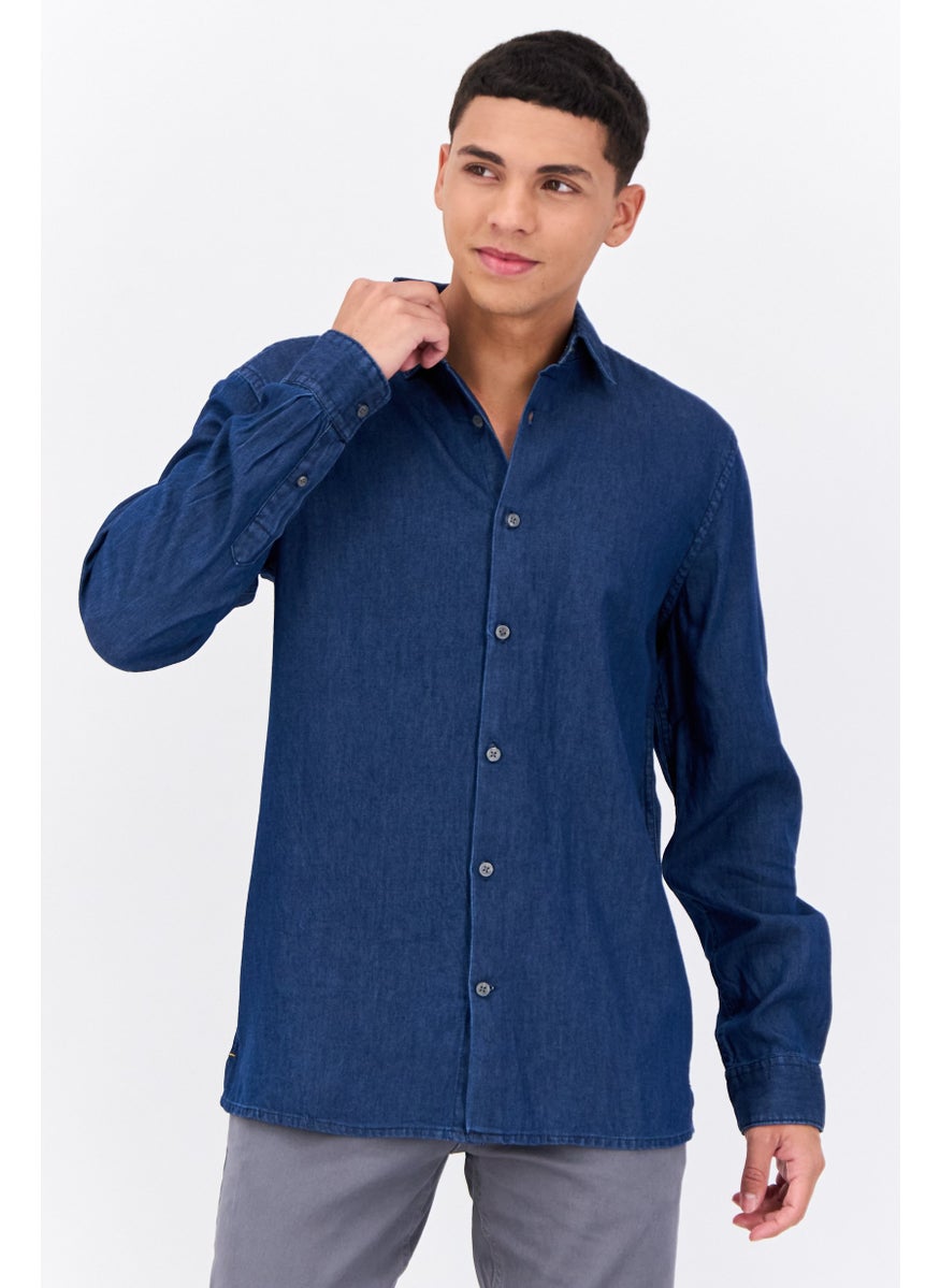 Men Regular Fit Wash Long Sleeves Denim Casual Shirt, Blue