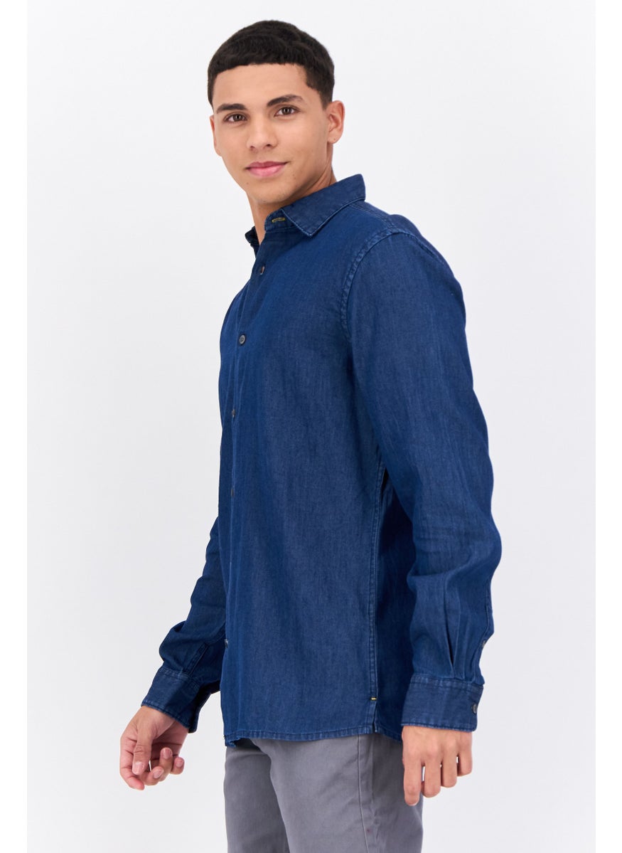 Men Regular Fit Wash Long Sleeves Denim Casual Shirt, Blue