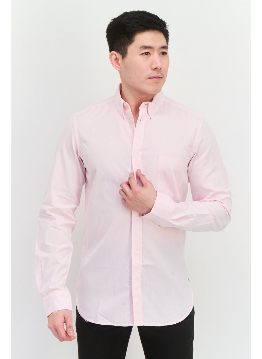 Men Regular Fit Solid Long Sleeves Casual Shirt, Light Pink