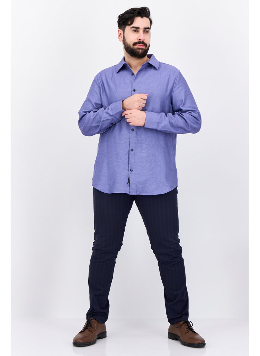 Men Regular Fit Textured Long Sleeves Casual Shirt, Lilac