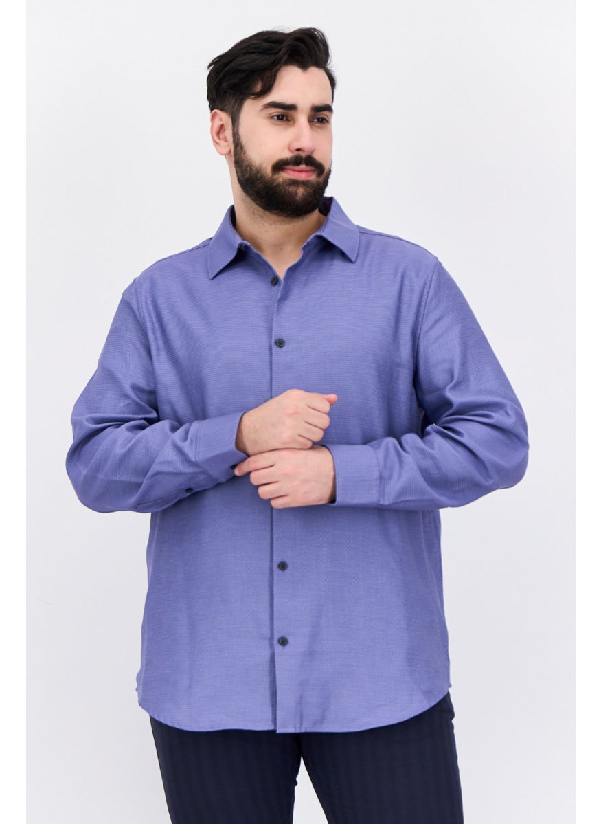 Men Regular Fit Textured Long Sleeves Casual Shirt, Lilac