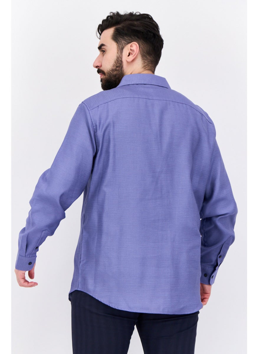 Men Regular Fit Textured Long Sleeves Casual Shirt, Lilac