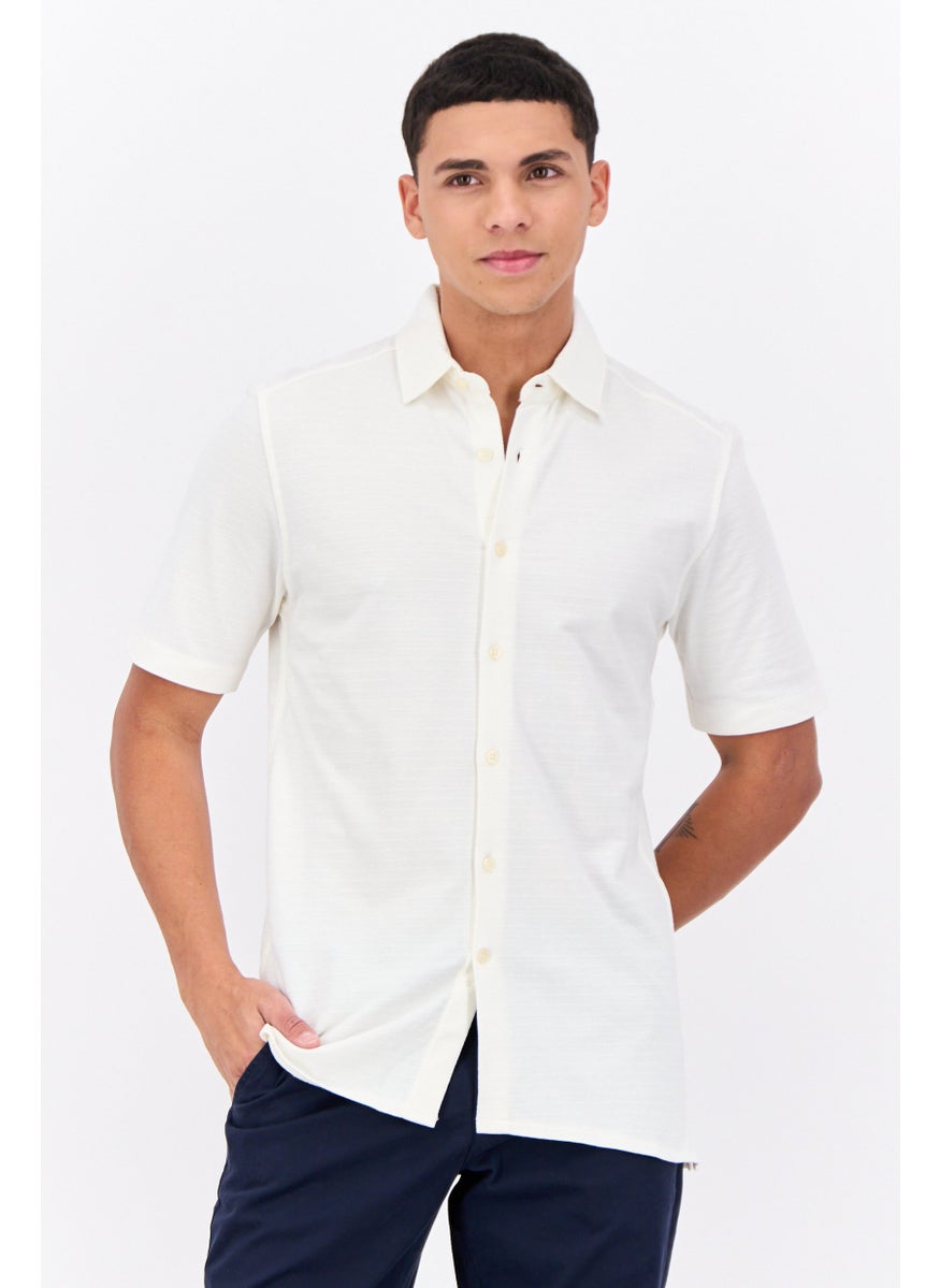 Men Regular Fit Chambray Short Sleeves Casual Shirt, Off White