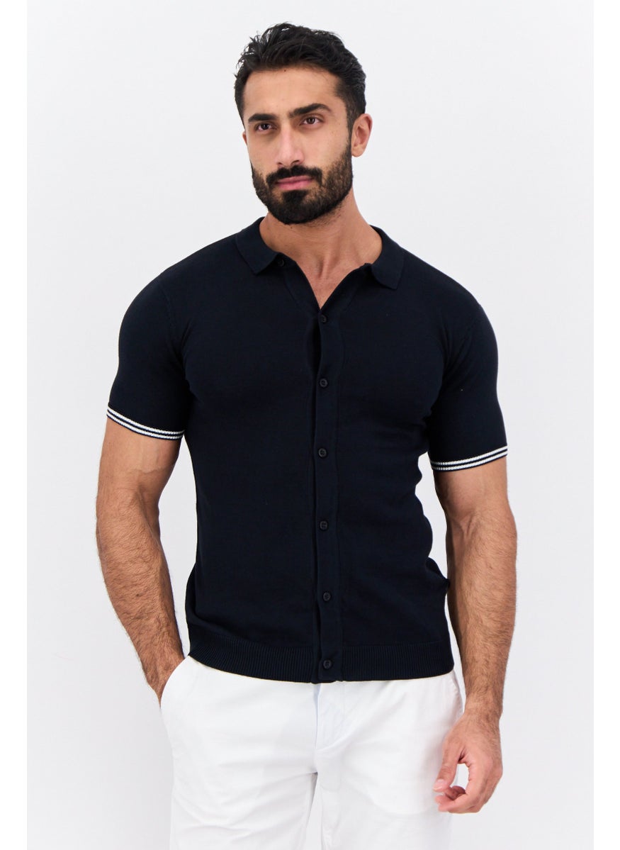 Men Regular Fit Short Sleeve Solid Casual Shirts, Marine