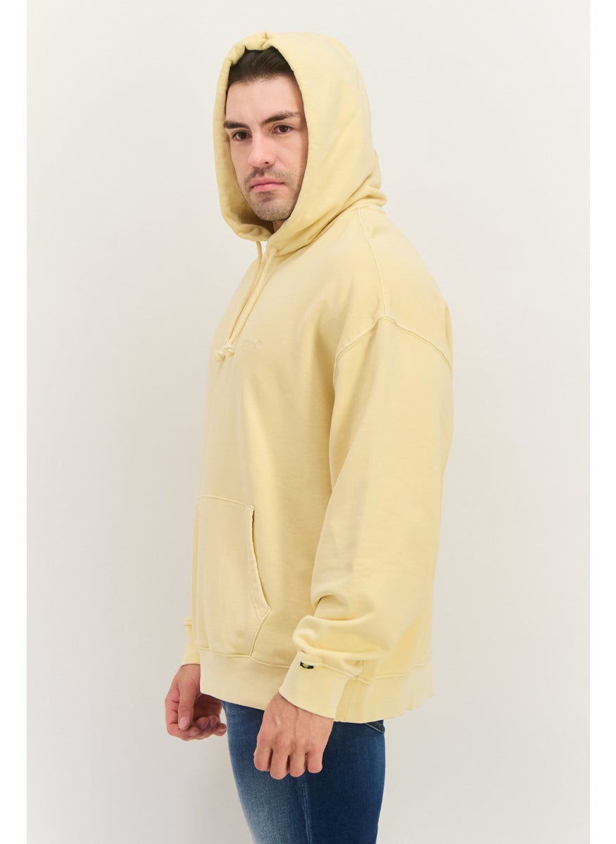 Men Hooded Long Sleeve Embroidered Logo Sweatshirt, Beige