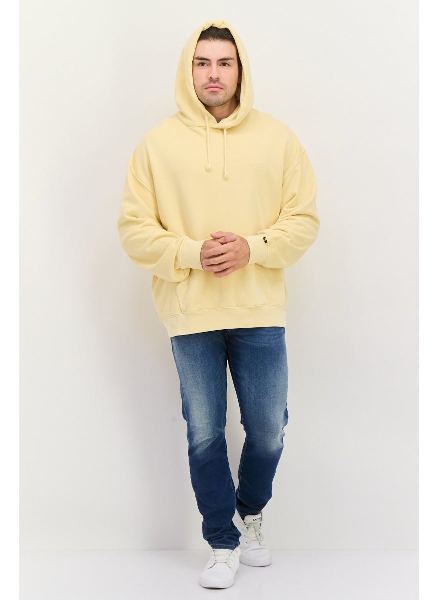 Men Hooded Long Sleeve Embroidered Logo Sweatshirt, Beige