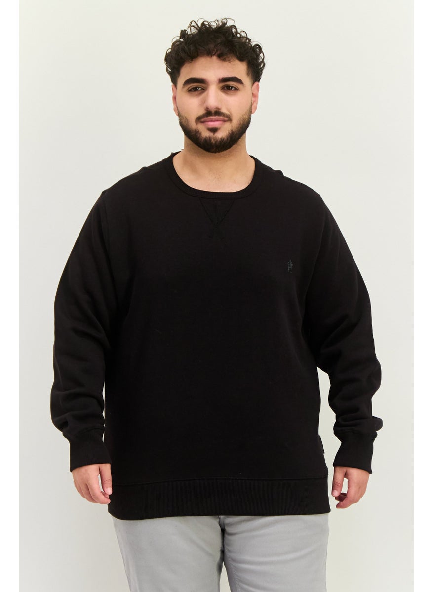 Men Crew Neck Solid Long Sleeves Sweatshirt, Black