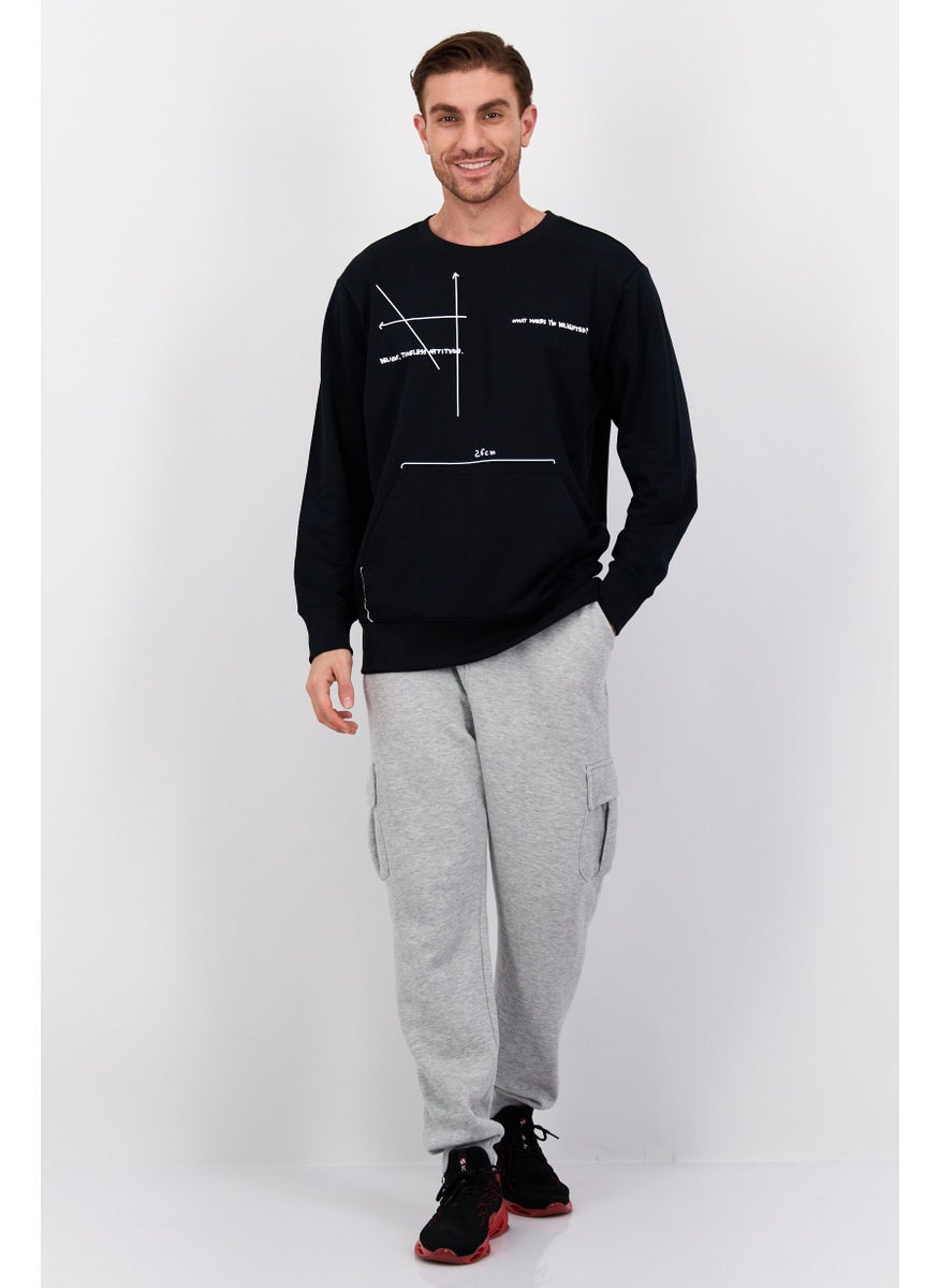 Men Sportwear Fit Graphic Print  Long Sleeves Outdoor Sweatshirt, Black