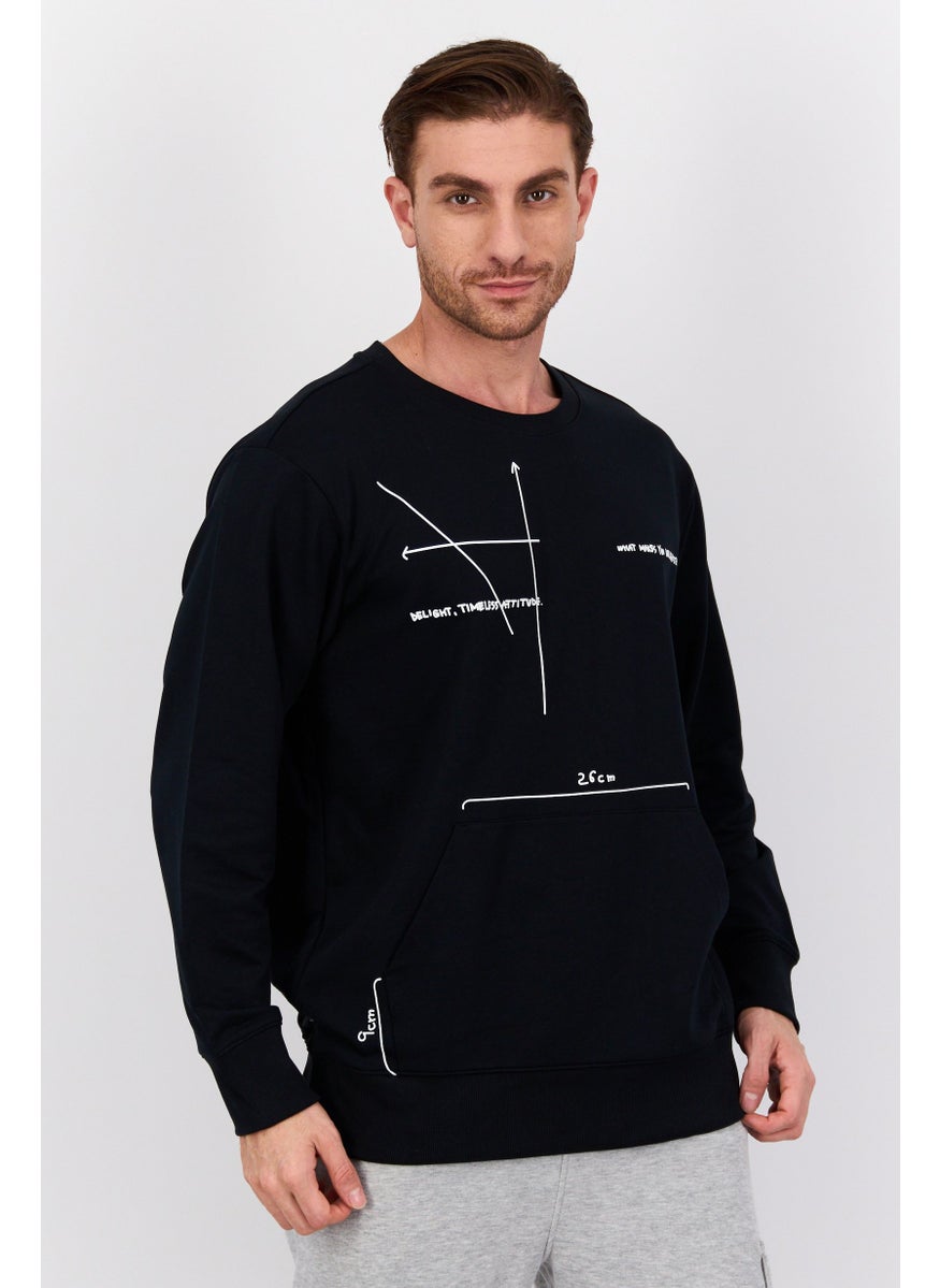 Men Sportwear Fit Graphic Print  Long Sleeves Outdoor Sweatshirt, Black