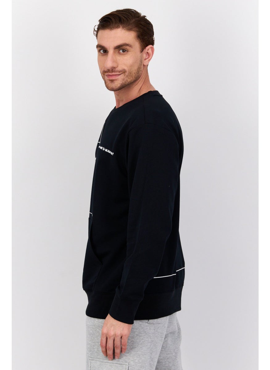 Men Sportwear Fit Graphic Print  Long Sleeves Outdoor Sweatshirt, Black