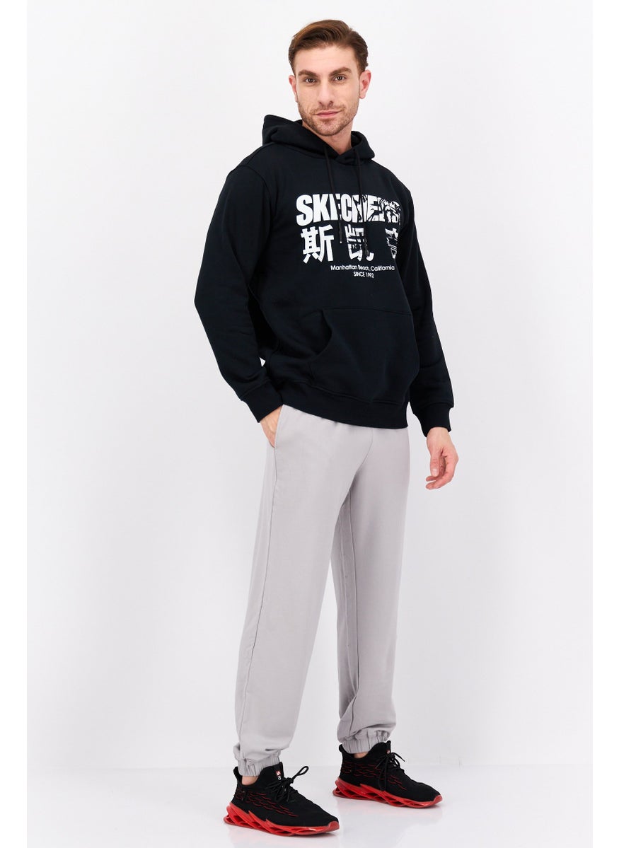 Men Sportswear Fit Long Sleeves Outdoor Hooded Sweatshirt, Black