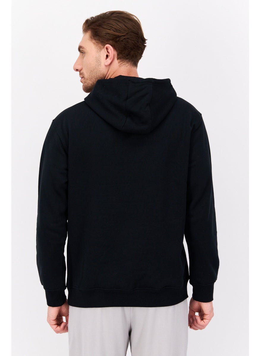 Men Sportswear Fit Long Sleeves Outdoor Hooded Sweatshirt, Black