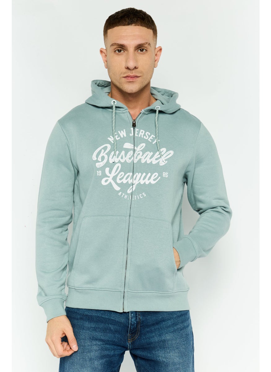 Men Graphic Print Long Sleeve Hoodie, Slate Blue