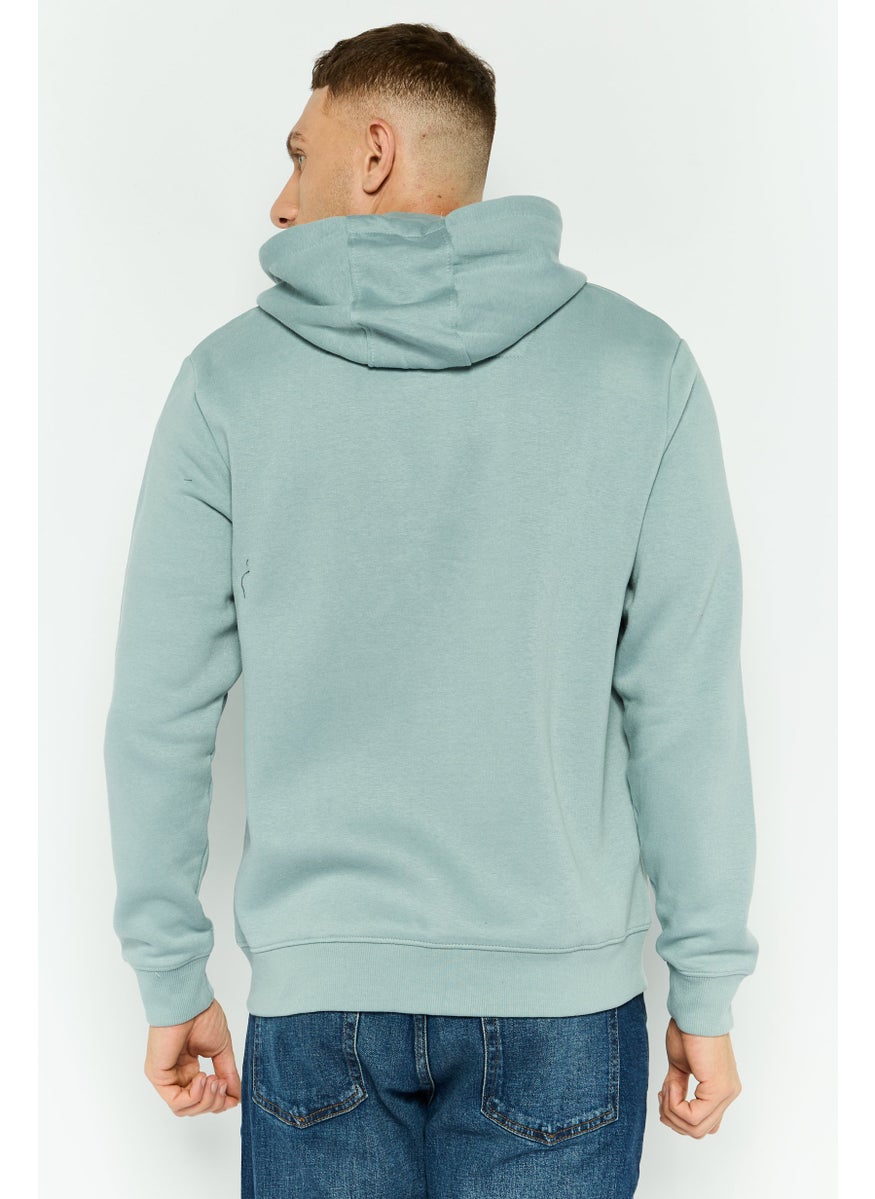 Men Graphic Print Long Sleeve Hoodie, Slate Blue