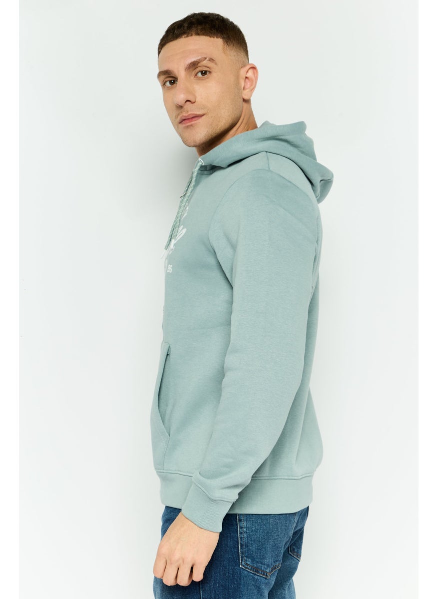 Men Graphic Print Long Sleeve Hoodie, Slate Blue