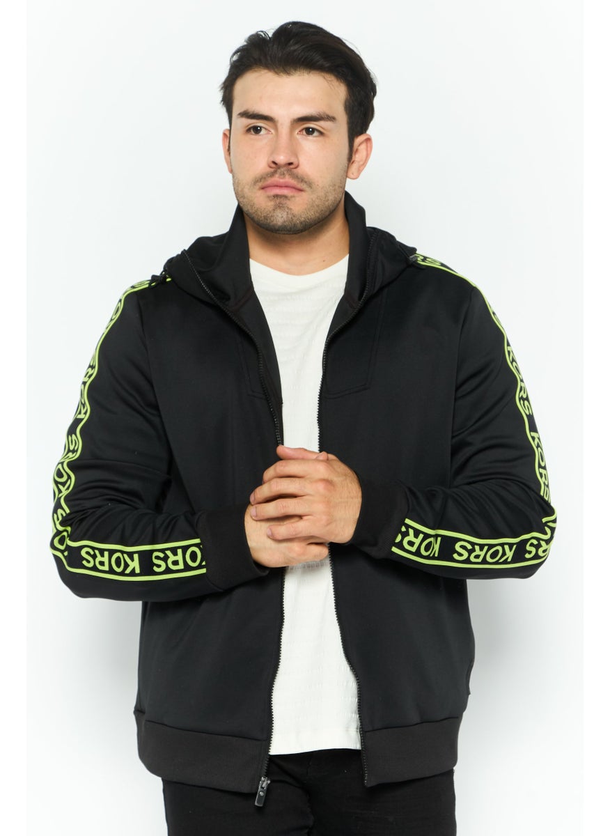 Men Hooded Brand Logo Long Sleeve Sweatshirt, Black