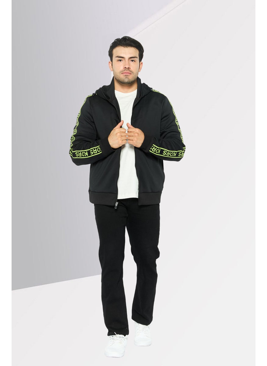 Men Hooded Brand Logo Long Sleeve Sweatshirt, Black