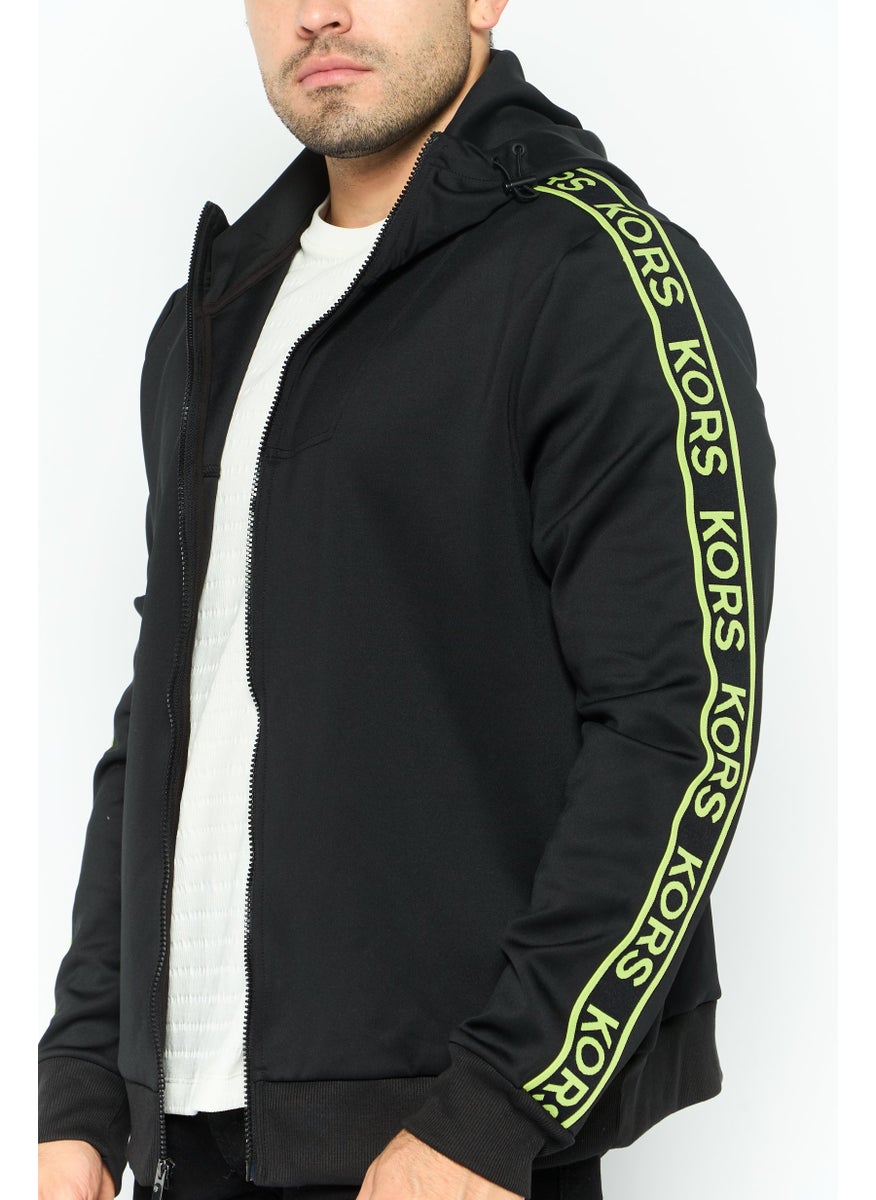 Men Hooded Brand Logo Long Sleeve Sweatshirt, Black