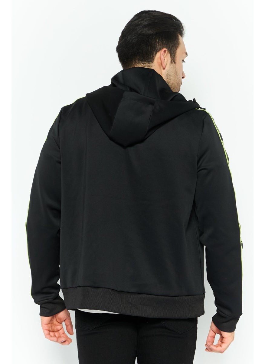 Men Hooded Brand Logo Long Sleeve Sweatshirt, Black