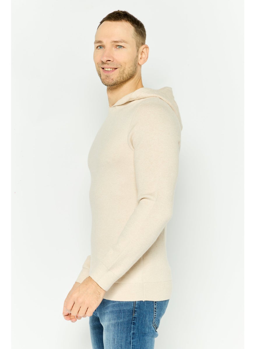 Men Plain Long Sleeves Hoodies, Beige