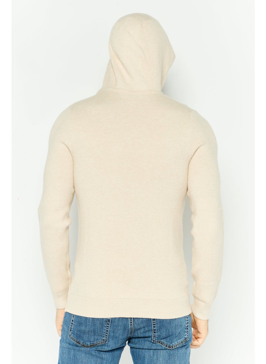 Men Plain Long Sleeves Hoodies, Beige