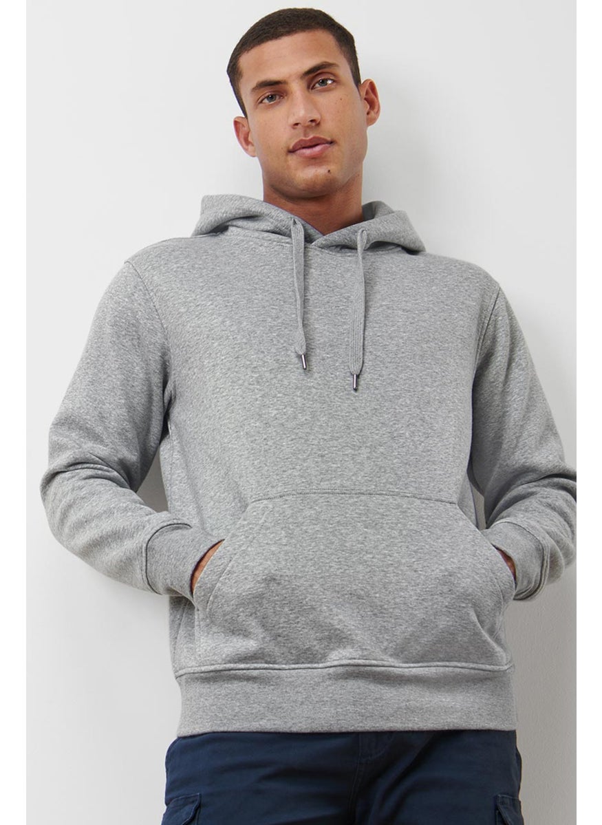 Men Hood With Drawstring Long Sleeve Heather Sweatshirts, Heather Grey