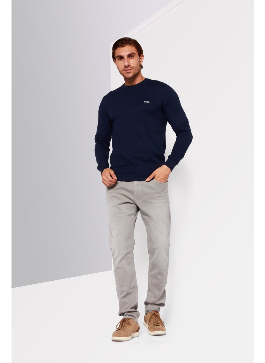Men Crew Neck Brand Logo  Knitted Sweatshirt, Navy Blue