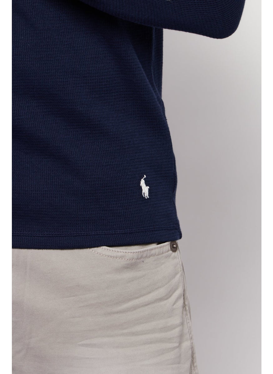 Men Crew Neck Brand Logo  Knitted Sweatshirt, Navy Blue