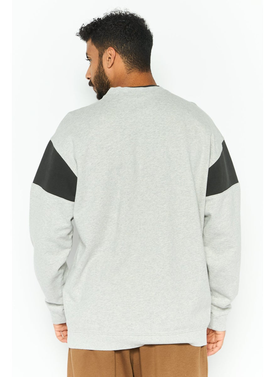 Men Oversized Crew Neck Long Sleeve Color-Block Sweatshirt, Grey