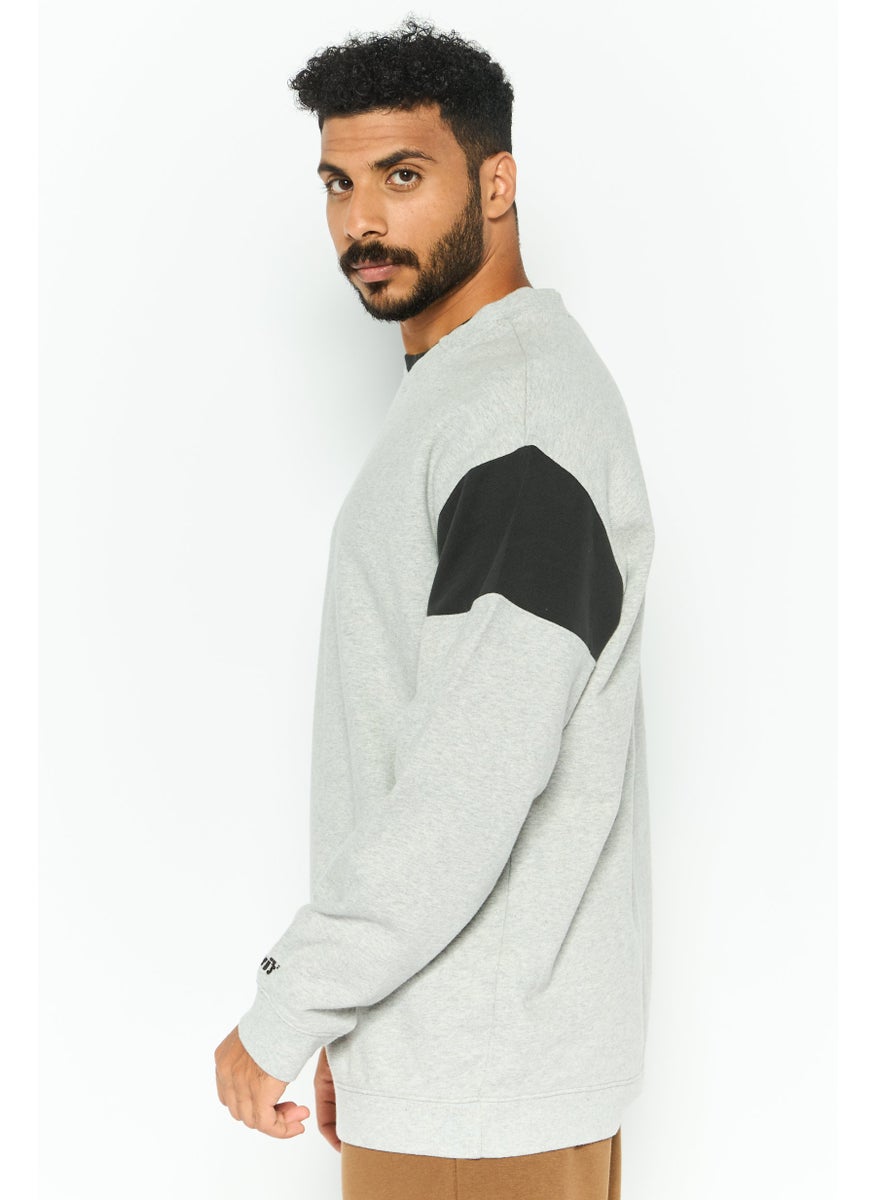 Men Oversized Crew Neck Long Sleeve Color-Block Sweatshirt, Grey