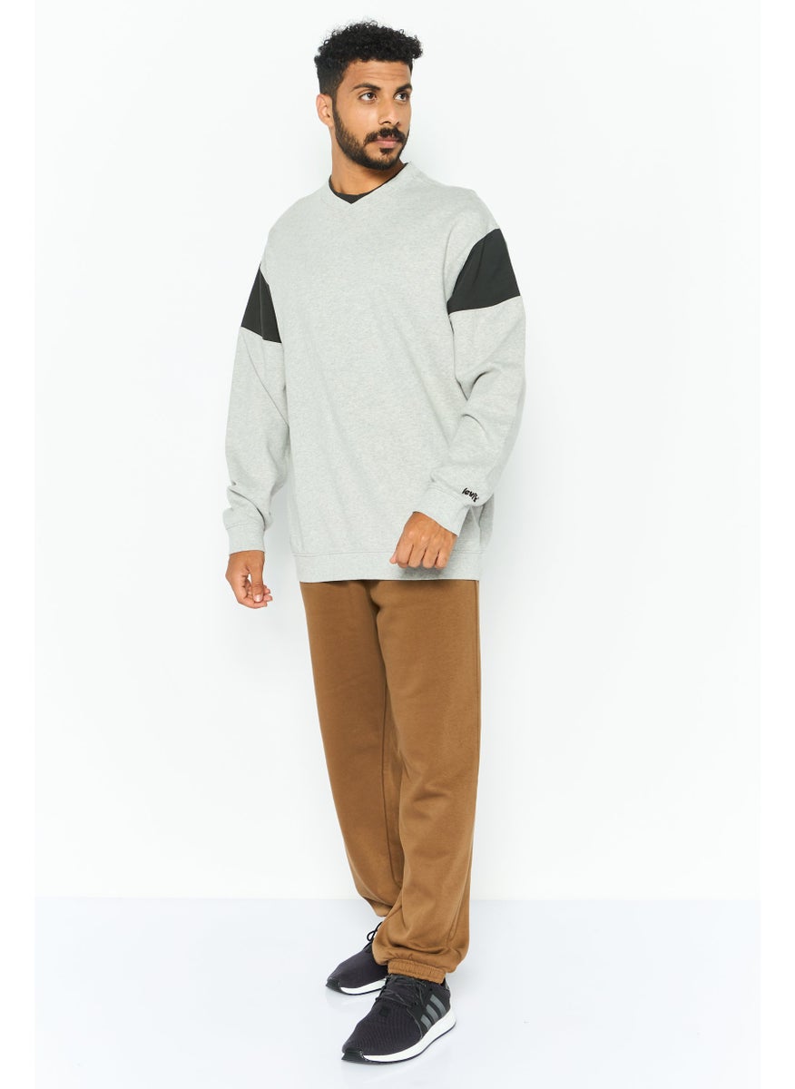 Men Oversized Crew Neck Long Sleeve Color-Block Sweatshirt, Grey
