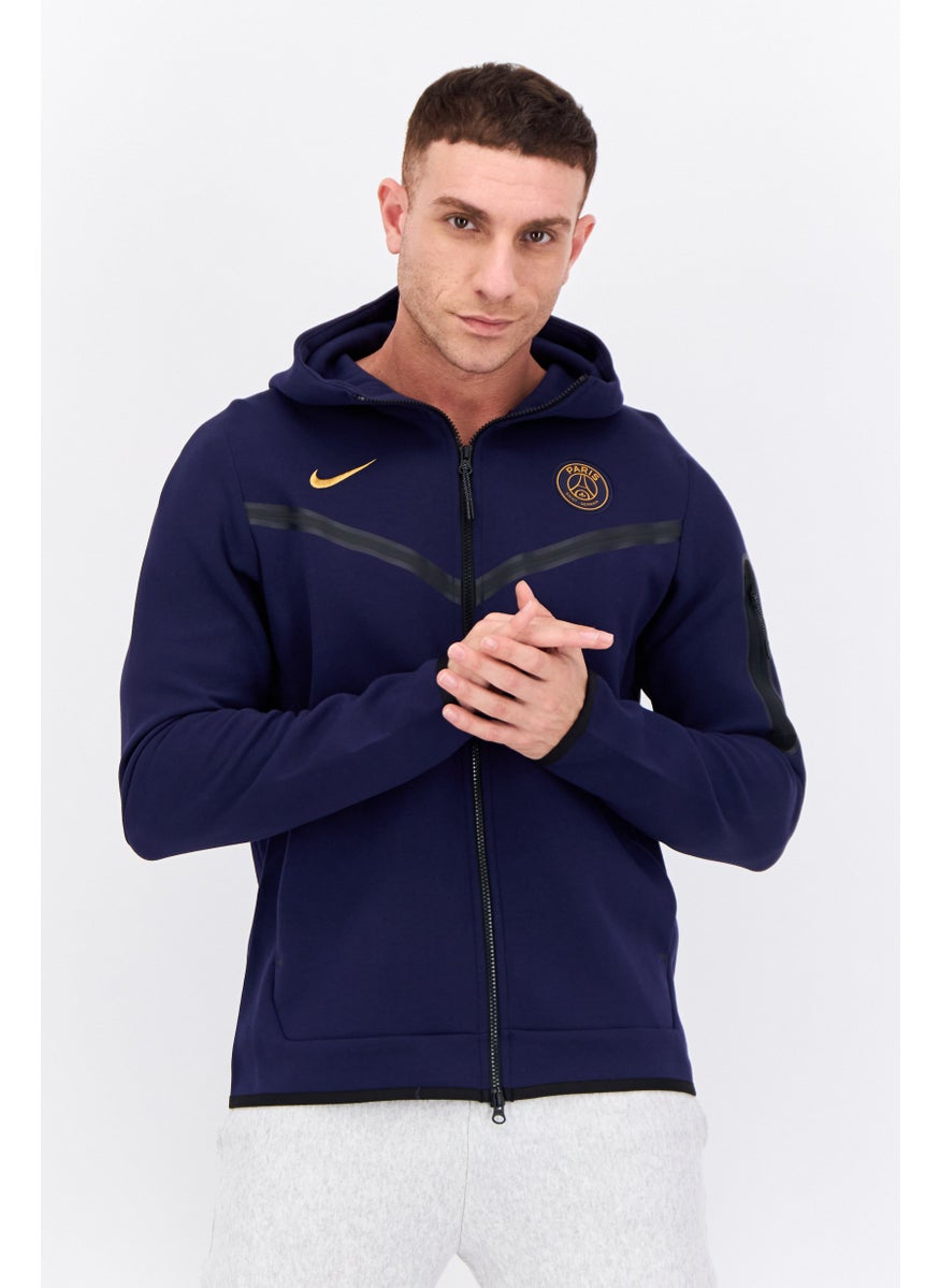 Men Sportswear Fit Hooded Long Sleeve Outdoor Sweatshirt, Navy