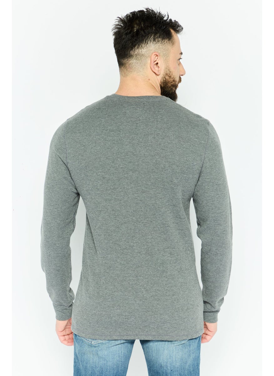 Men Crew Neck Long Sleeve Textured Sweatshirt, Grey